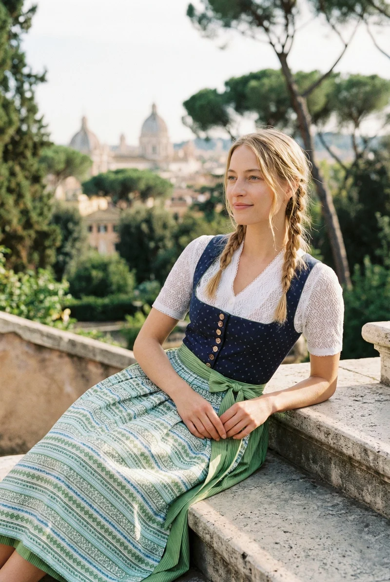 Berwin Long Dirndl 2pcs. 70cm "Brigitte" blue/green