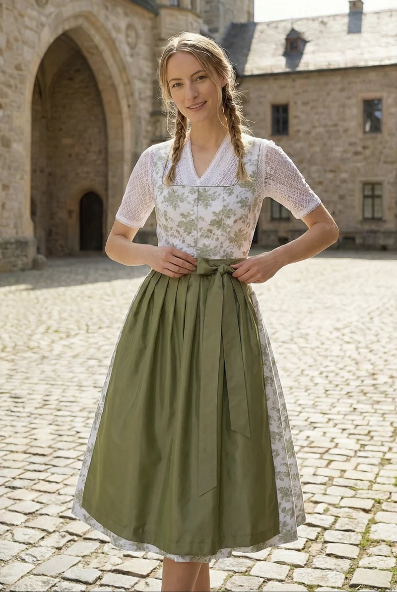 Berwin Long Dirndl 2pcs. 75cm "Petal" green