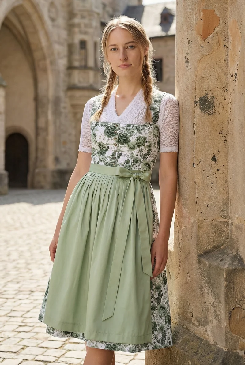 Berwin Long Dirndl 2pcs. 75cm "Blossom" green