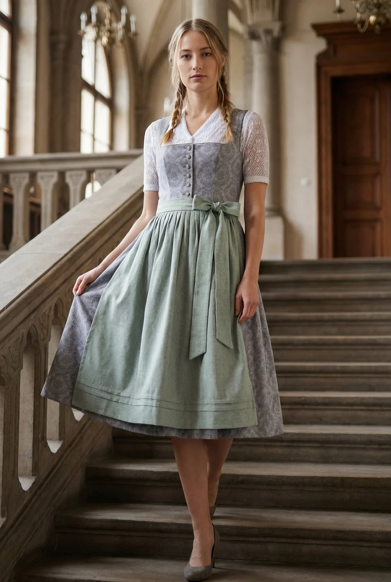 Berwin Long Dirndl 2pcs. 75cm "Christa" grey