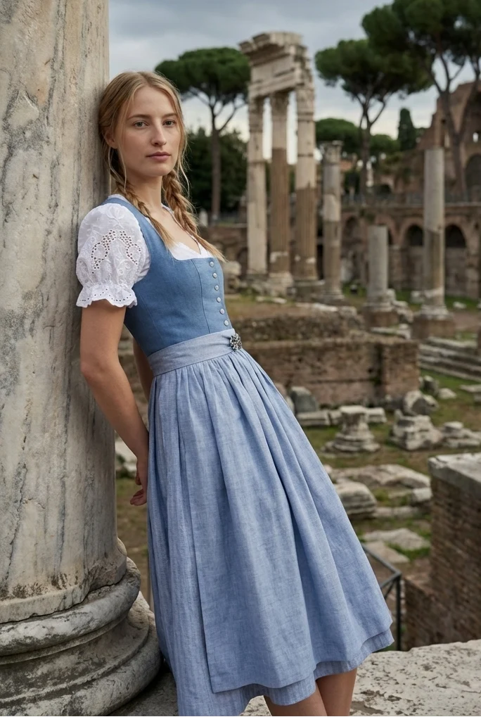 Berwin Long Dirndl 2pcs. 75cm "Hali" light blue (low stock)