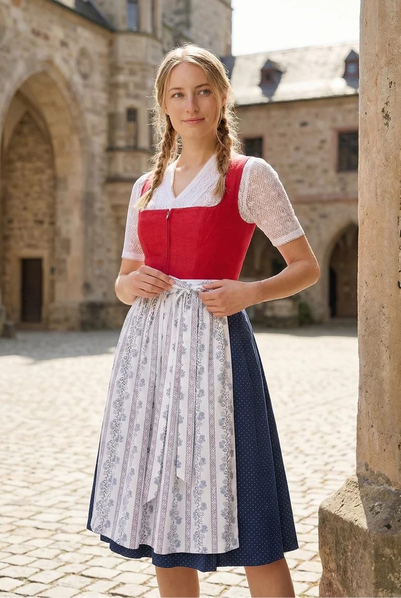 Berwin Long Dirndl 2pcs. 75cm "Alma" red
