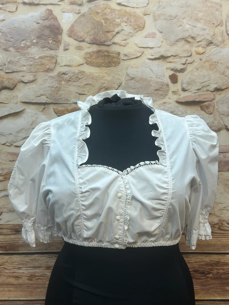 Vintage Dirndlbluse weiß - Häkelspitze, Gr. 48