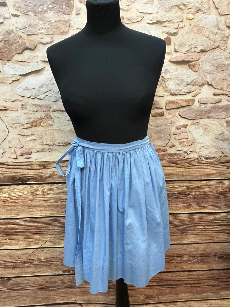 Vintage Dirndlschürze hellblau kurz – Baumwolle Trachten Schürze Damen