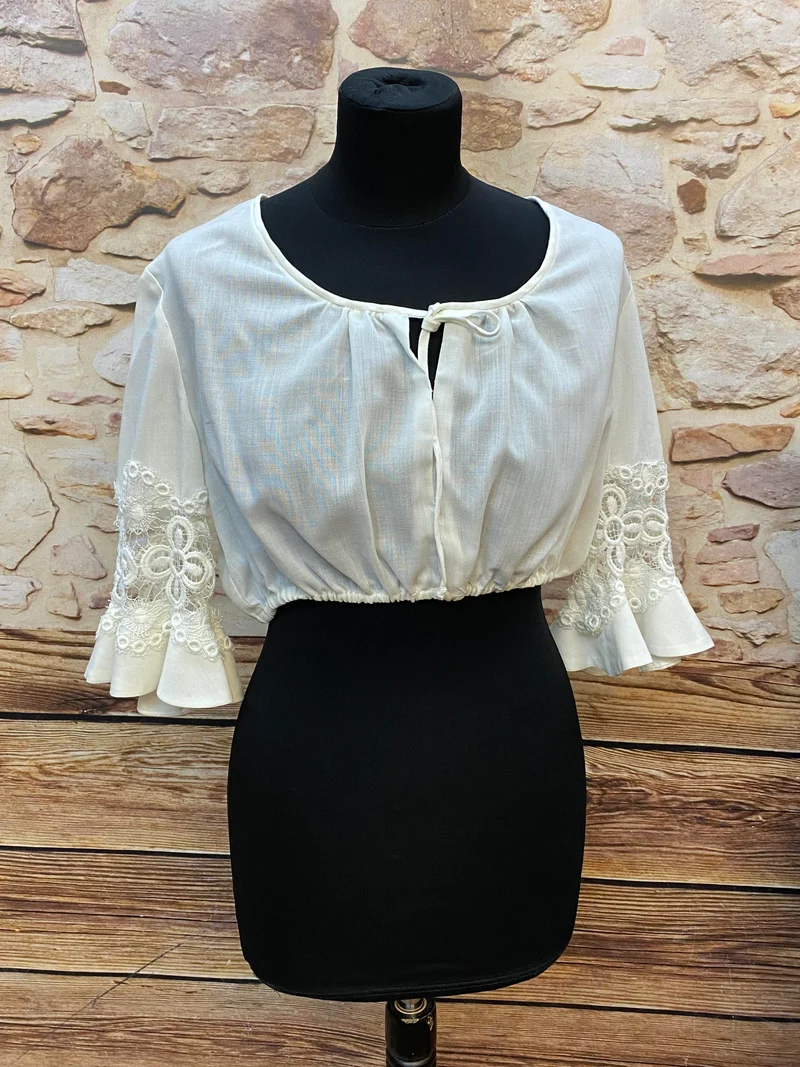 Vintage Dirndlbluse creme – 1980er Jahre, Gr.42