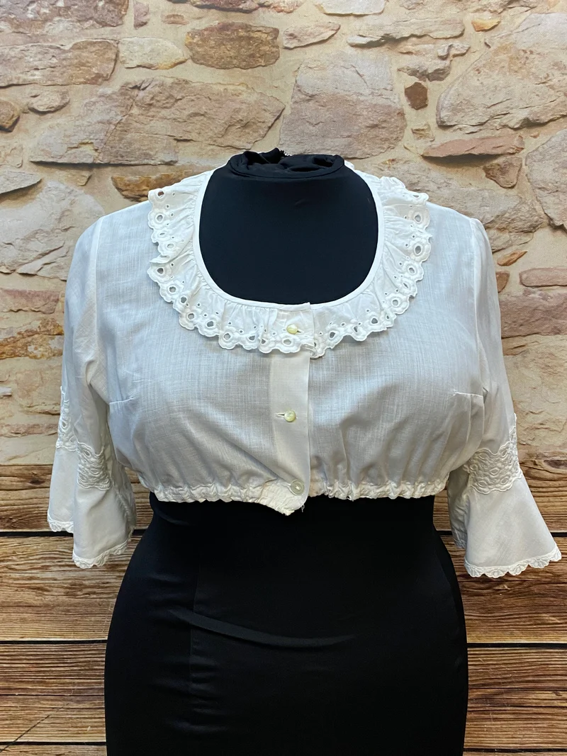 Vintage Dirndlbluse creme - 1980er Jahre, Gr. 48