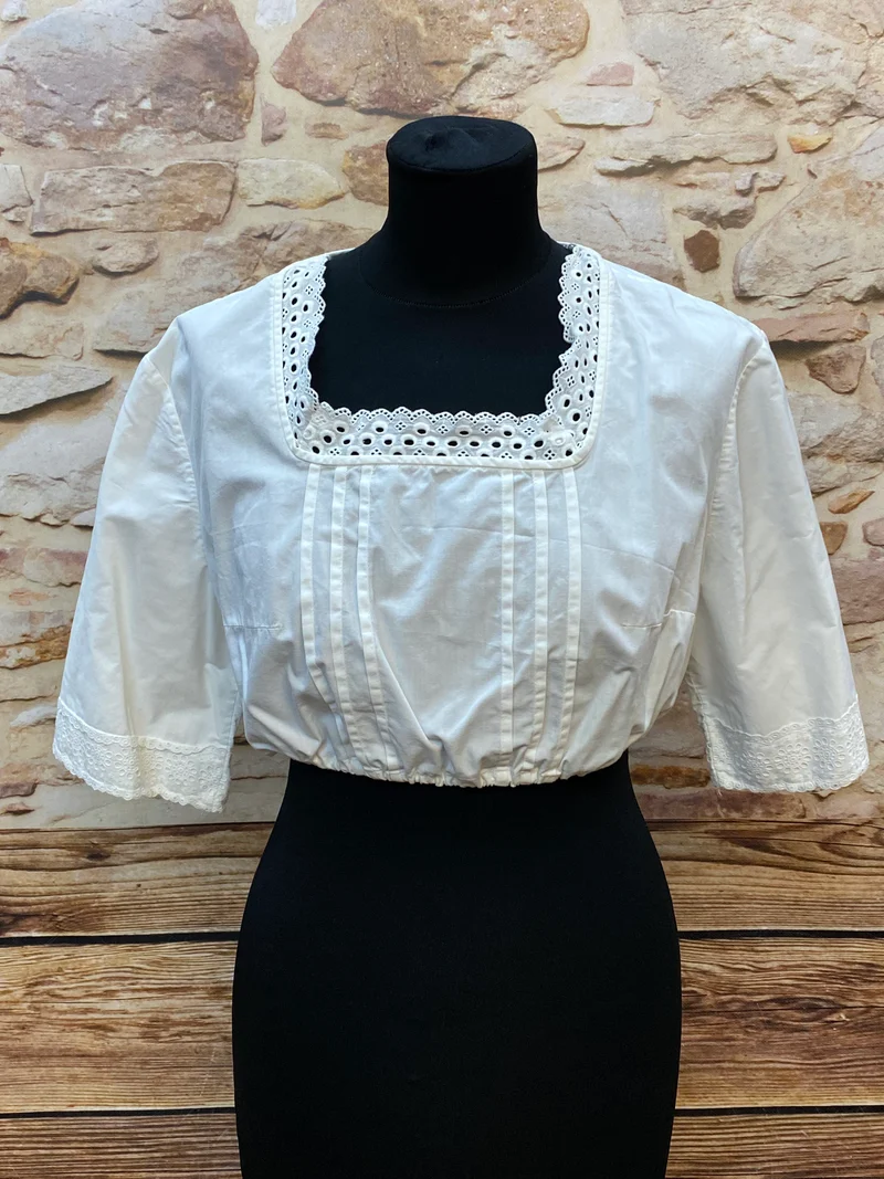 Vintage Dirndlbluse weiß - 1980er Jahre, Gr. 46