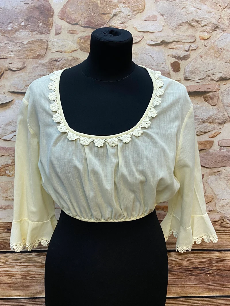 Vintage Dirndlbluse beige - 1970er Jahre Gr.46