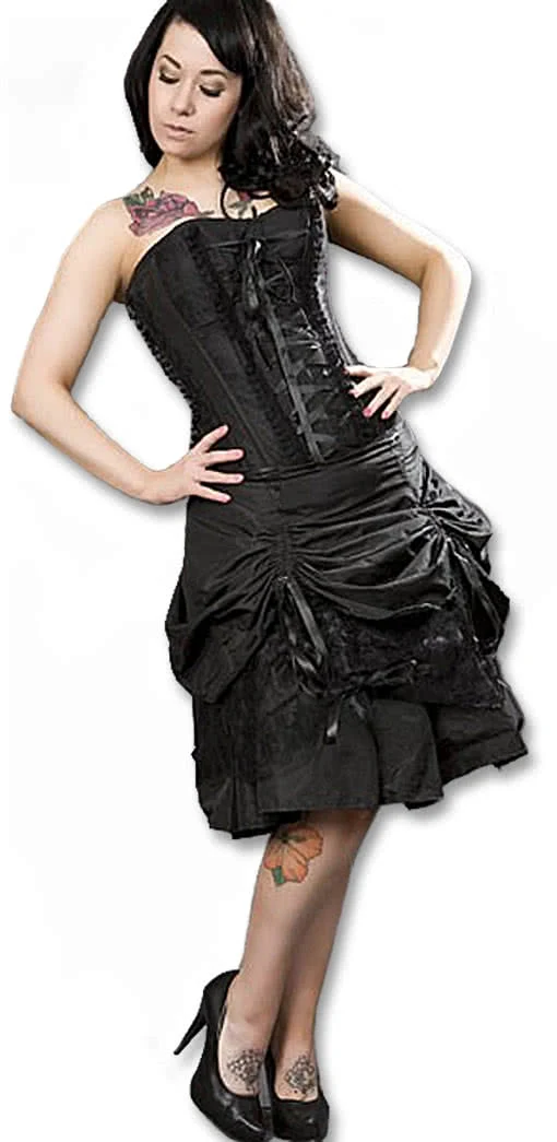 Schwarzes Corsagenkleid mit Raffung