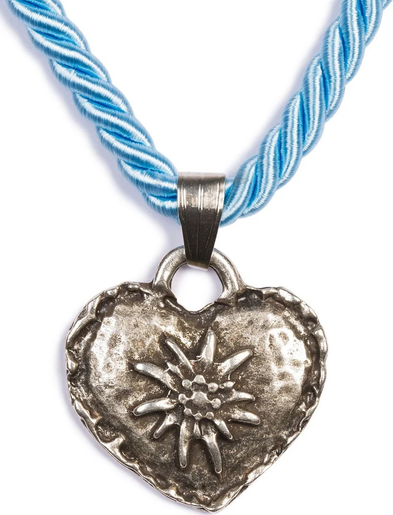 Kordelkette mit Edelweiß Herz, hellblau