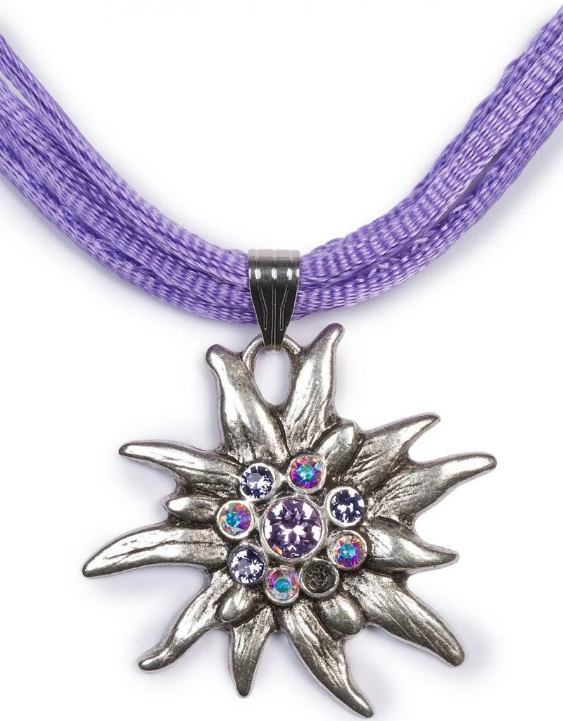 Edelweiß Kette mit 4 Satinbändern, flieder