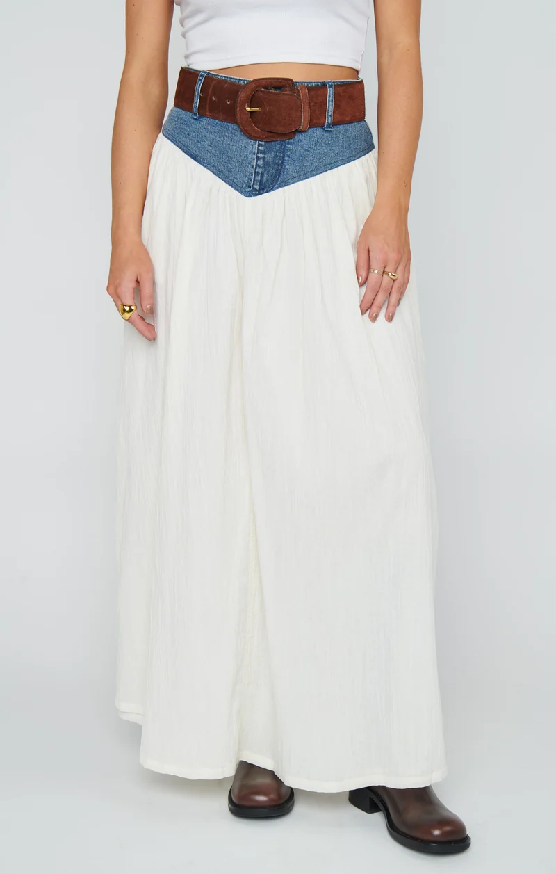 Joni Maxi Skirt ~ Denim with Cream Voile