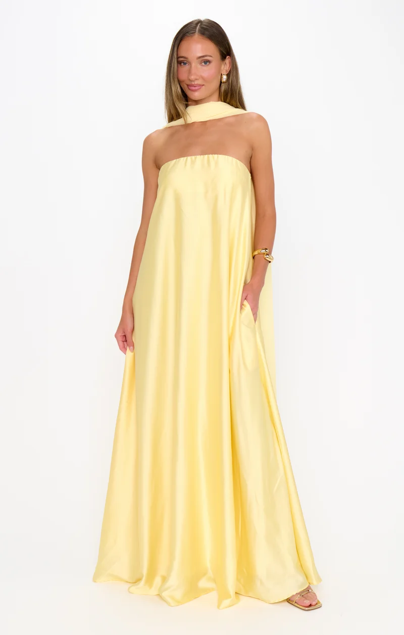 Tinsley Tube Dress ~ Pale Yellow Luxe Satin