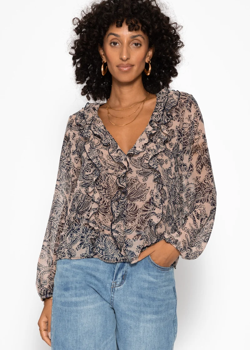 Leichte Bluse mit Rüschen - beige