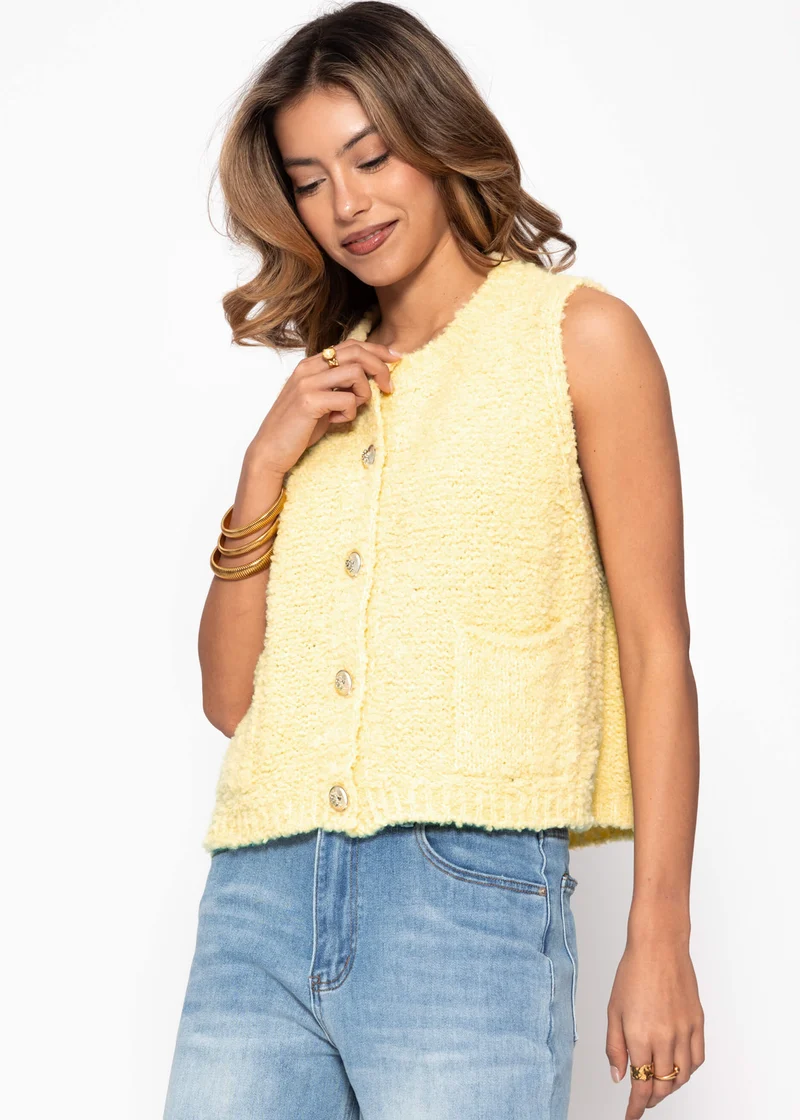 Bouclé-Weste mit Taschen - buttergelb