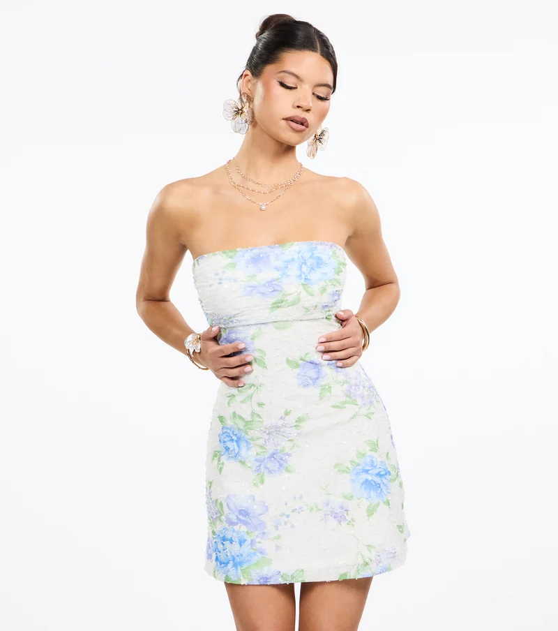 Plans In Bloom Floral Beaded A-Line Mini Dress