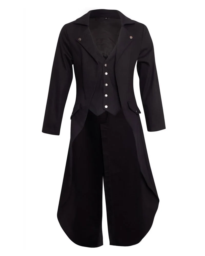 Gothic Gehrock mit integrierter Weste schwarz