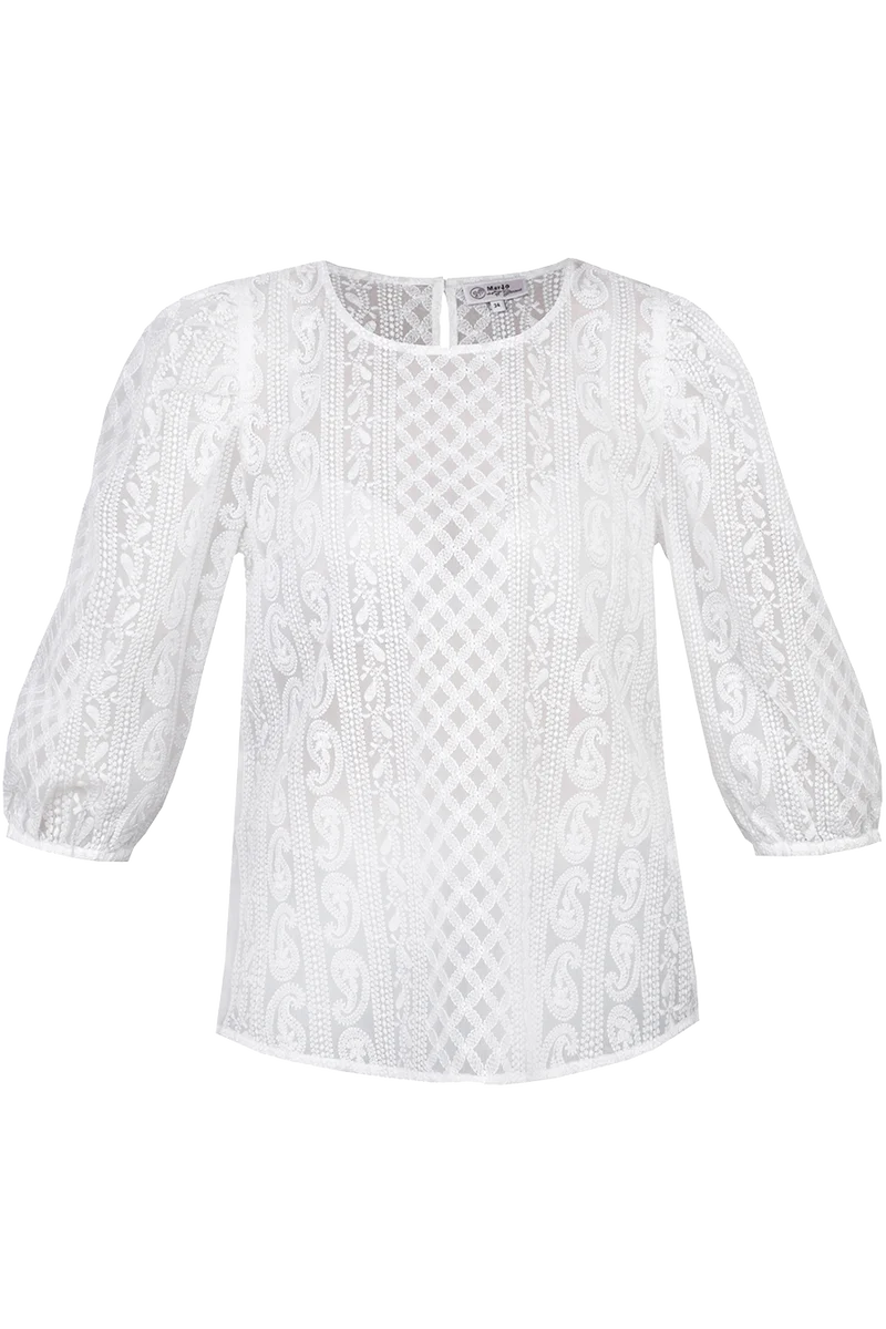Trachten-Bluse transparent bestickt mit weitem Arm