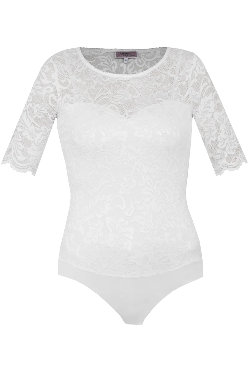 Damen Trachten Spitzenbody vollelastisch mit Halbarm - offwhite