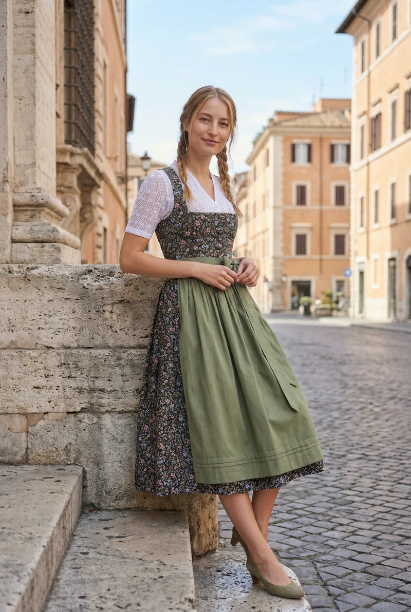 Berwin Long Dirndl 2pcs. 75cm "Jule" olive green