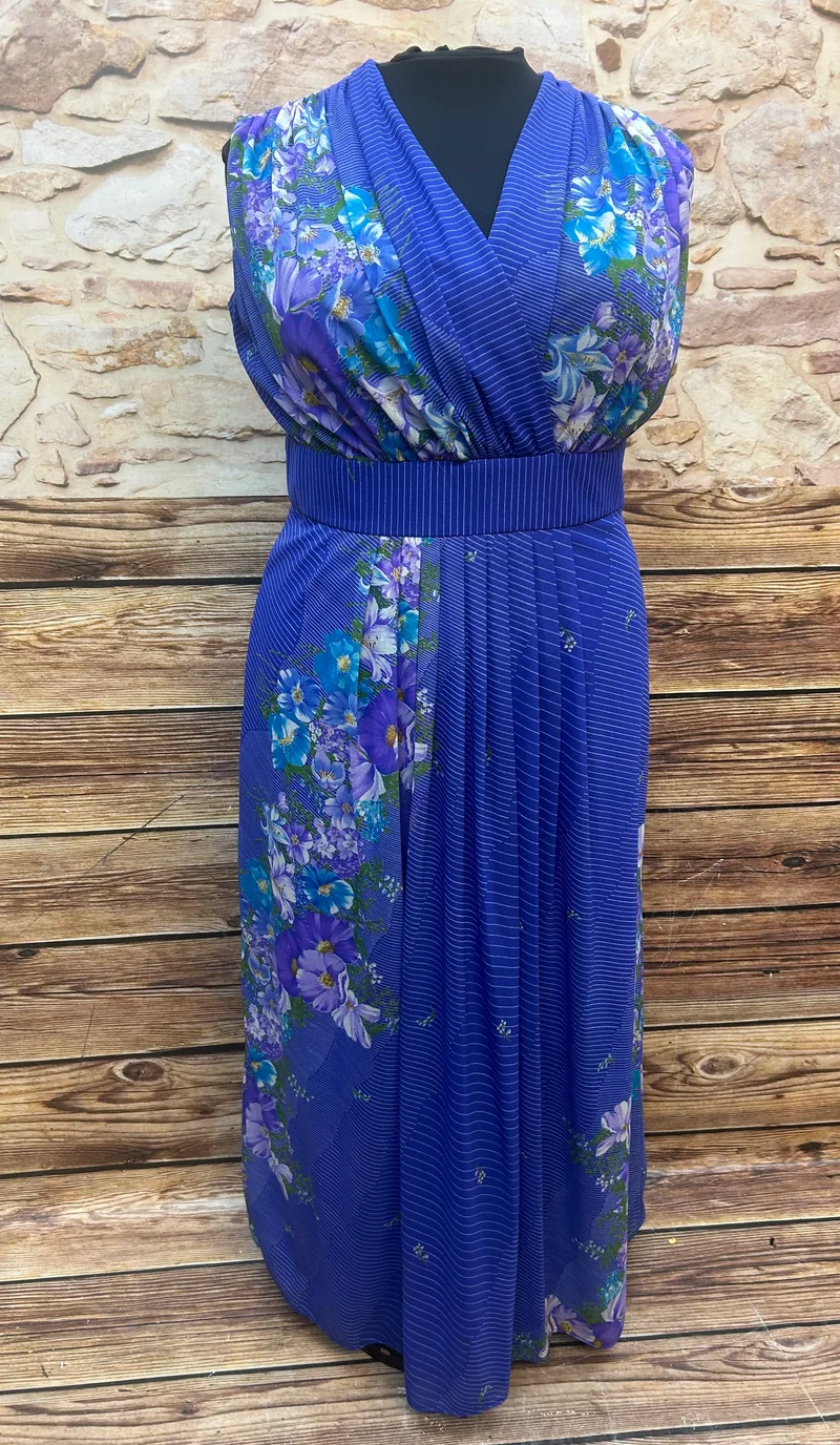 Original 70er Jahre Maxikleid blau floral Gr. 46