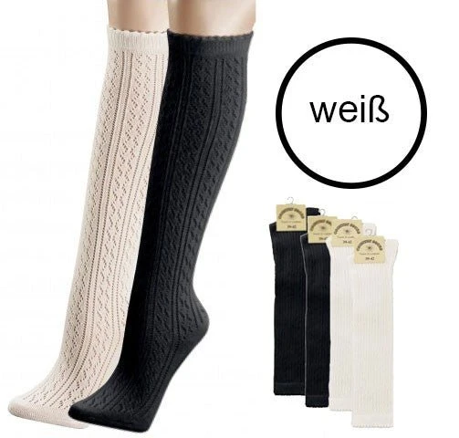 Kniestrümpfe im Häkel-Look weiß