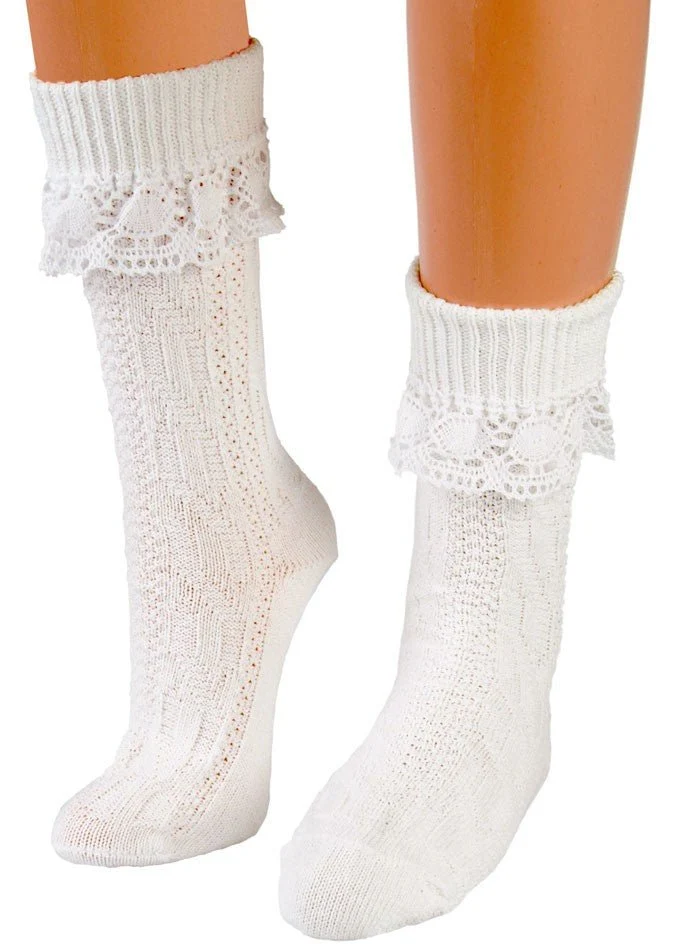 Trachtensocken mit Spitze weiß