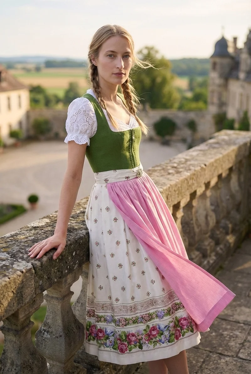 Berwin Maxi Dirndl 2pcs. 80cm "Maria" green/white (low stock)