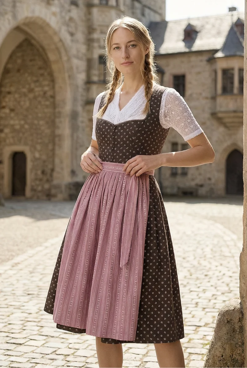 Berwin Midi Dirndl 2pcs. 60cm "Emma" brown/pink