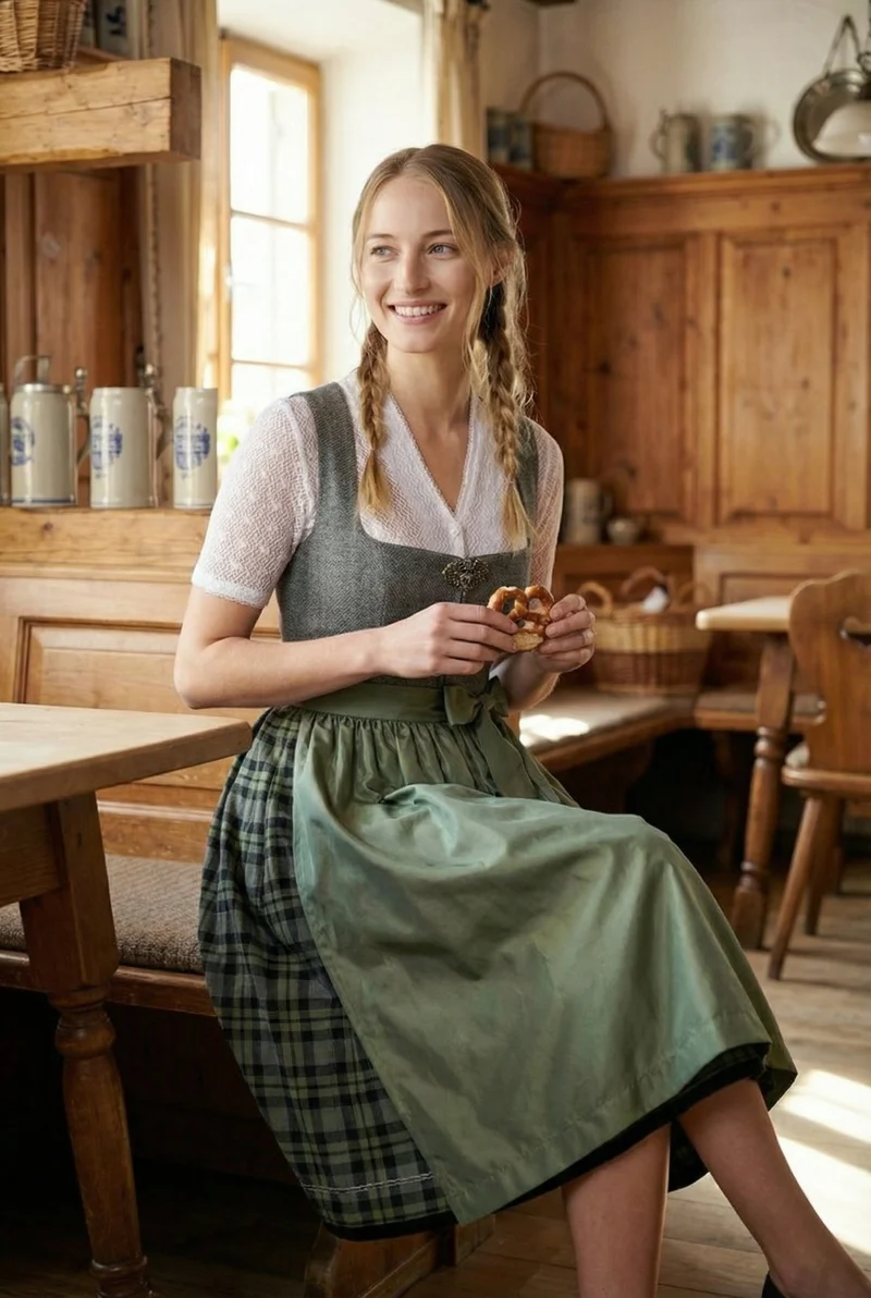 Berwin Maxi Velvet Dirndl 2pcs. 90cm "Daisy" sage/plaid