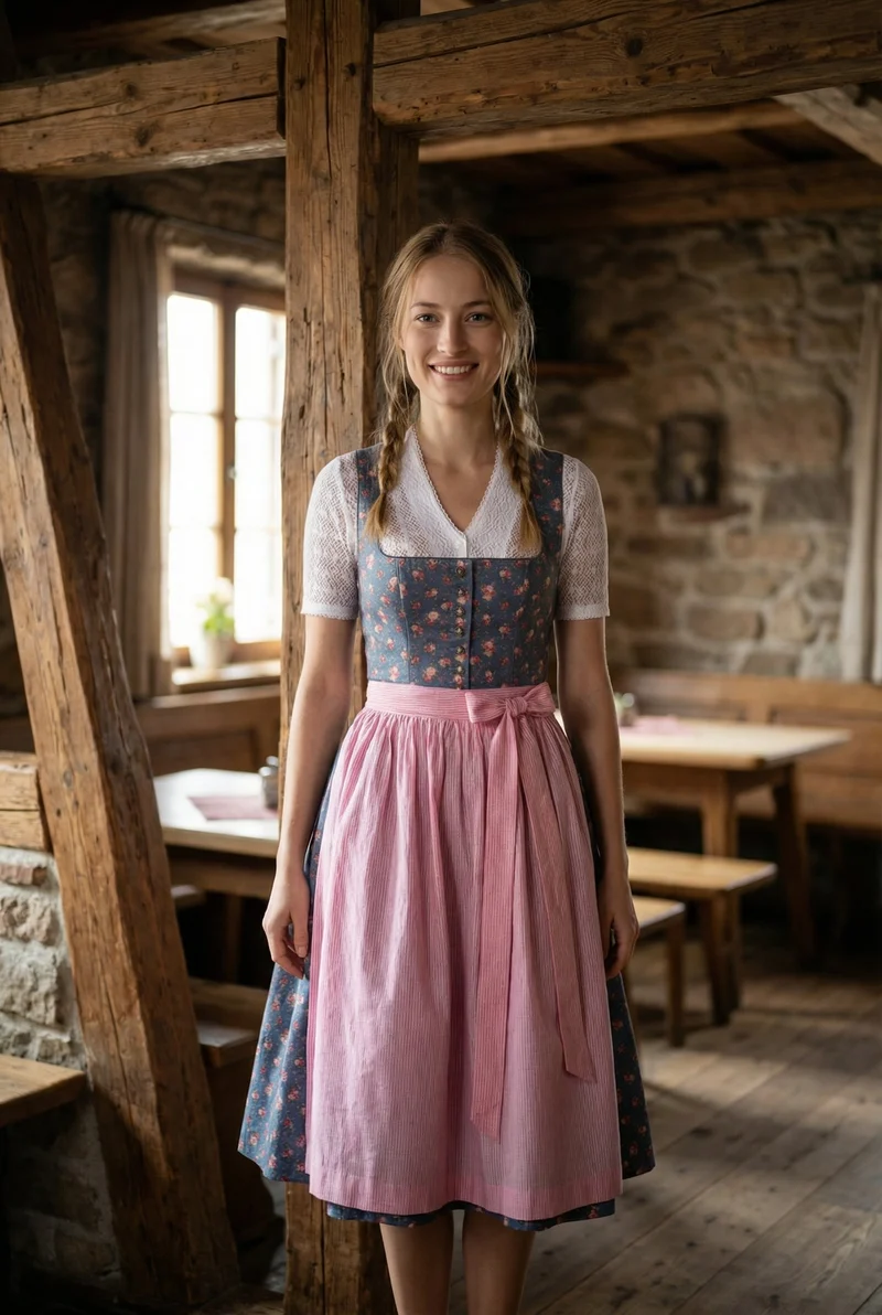 Berwin Long Dirndl 2pcs. 70cm "Daisey" rose/blue
