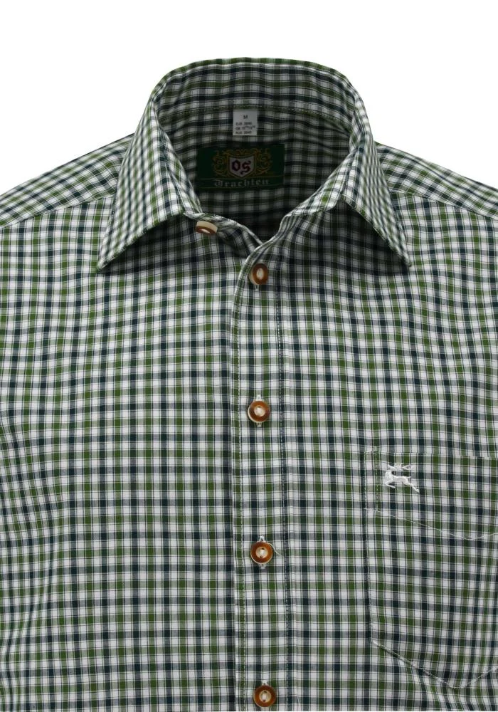 OS Trachten Men's 1/2 Sleeve Slim Fit Shirt "Jimmy" green