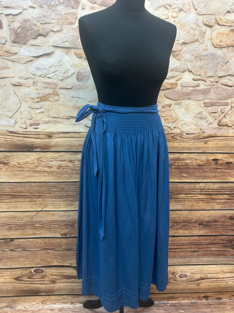 Vintage Dirndlschürze blau lang – Smokbund Trachten Schürze Damen
