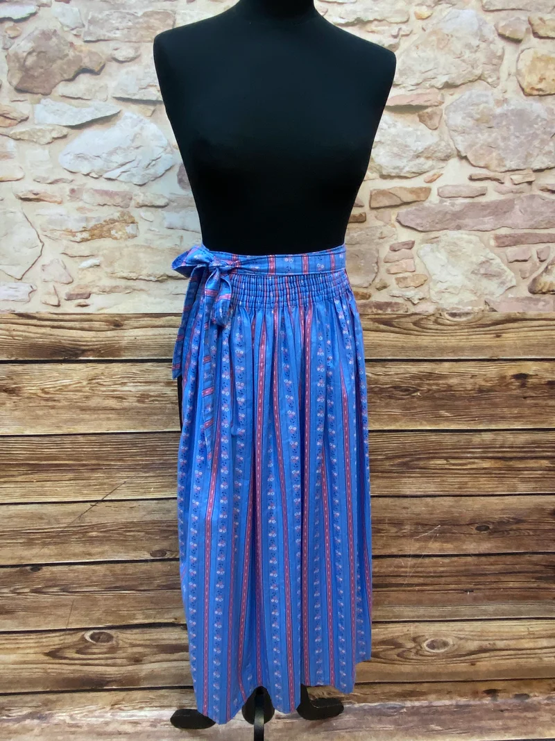 Vintage Dirndlschürze hellblau - Baumwolle - Streifen, lang