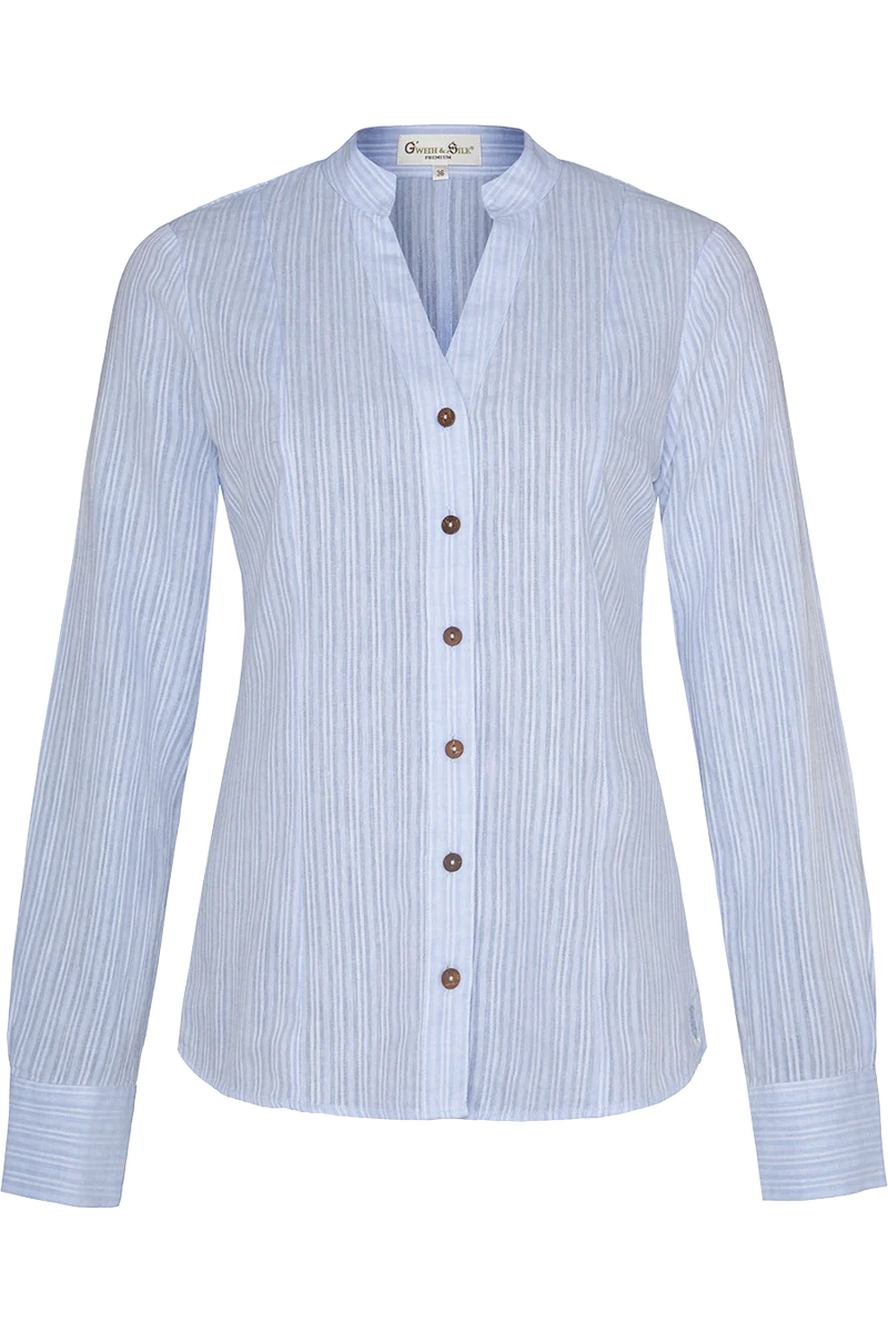 Damen Trachten-Bluse gestreift aus Baumwoll-Leinen-Mix