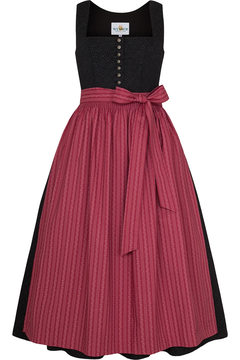 Dirndl lang aus Baumwolle mit eckigem - Ausschnitt - schwarz altrosa
