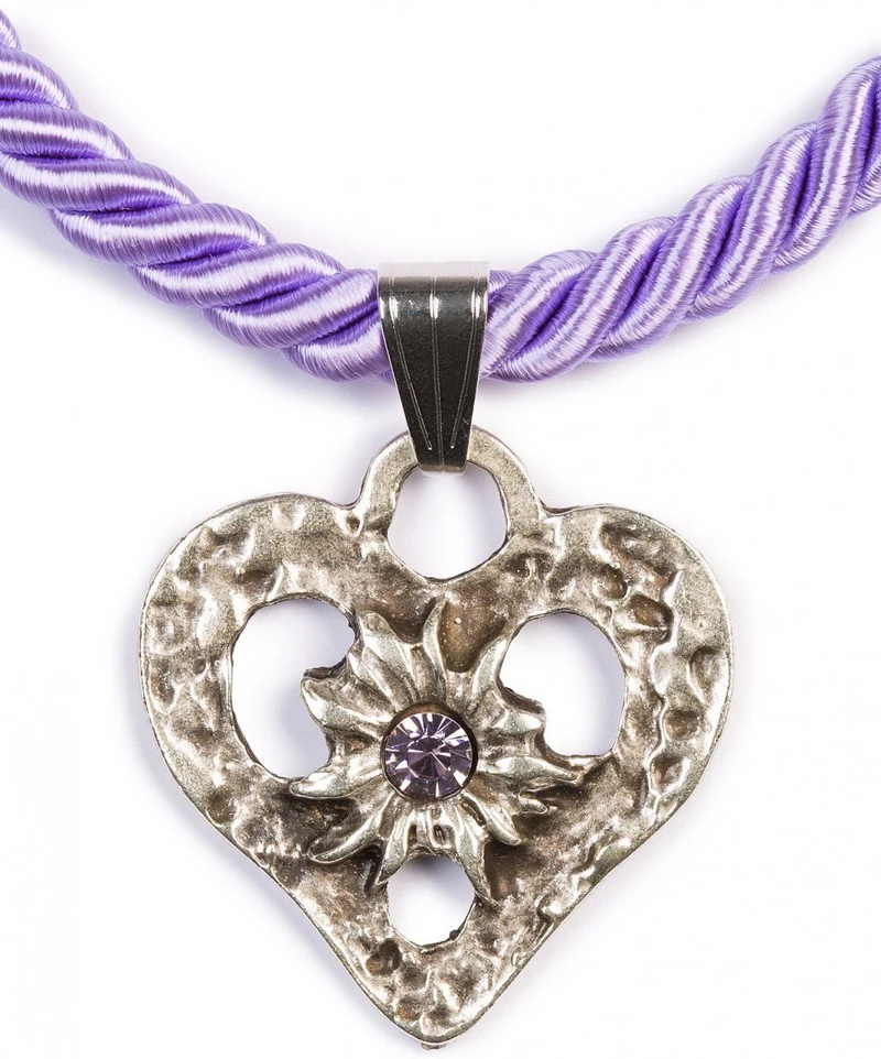 Kordelkette Herz mit Stein, lila