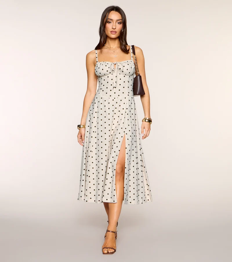 Café Date Polka Dot Midi Dress