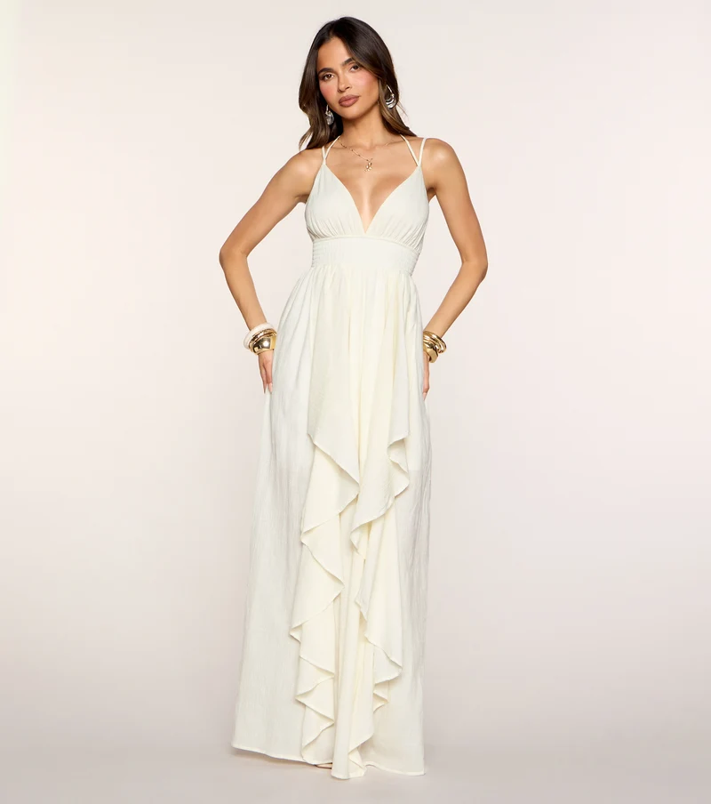 Soft Cascade Ruffle A-Line Maxi Dress