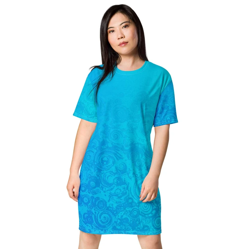 Cyan Vortex T-shirt Dress