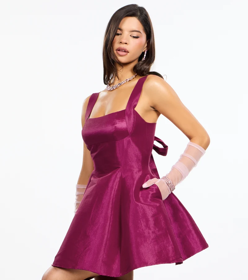 Delaney Bow Taffeta A-Line Dress