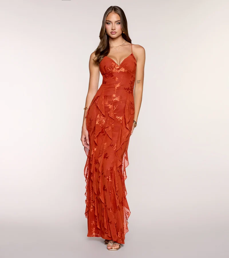 Camila Floral Lace Ruffle Formal Dress