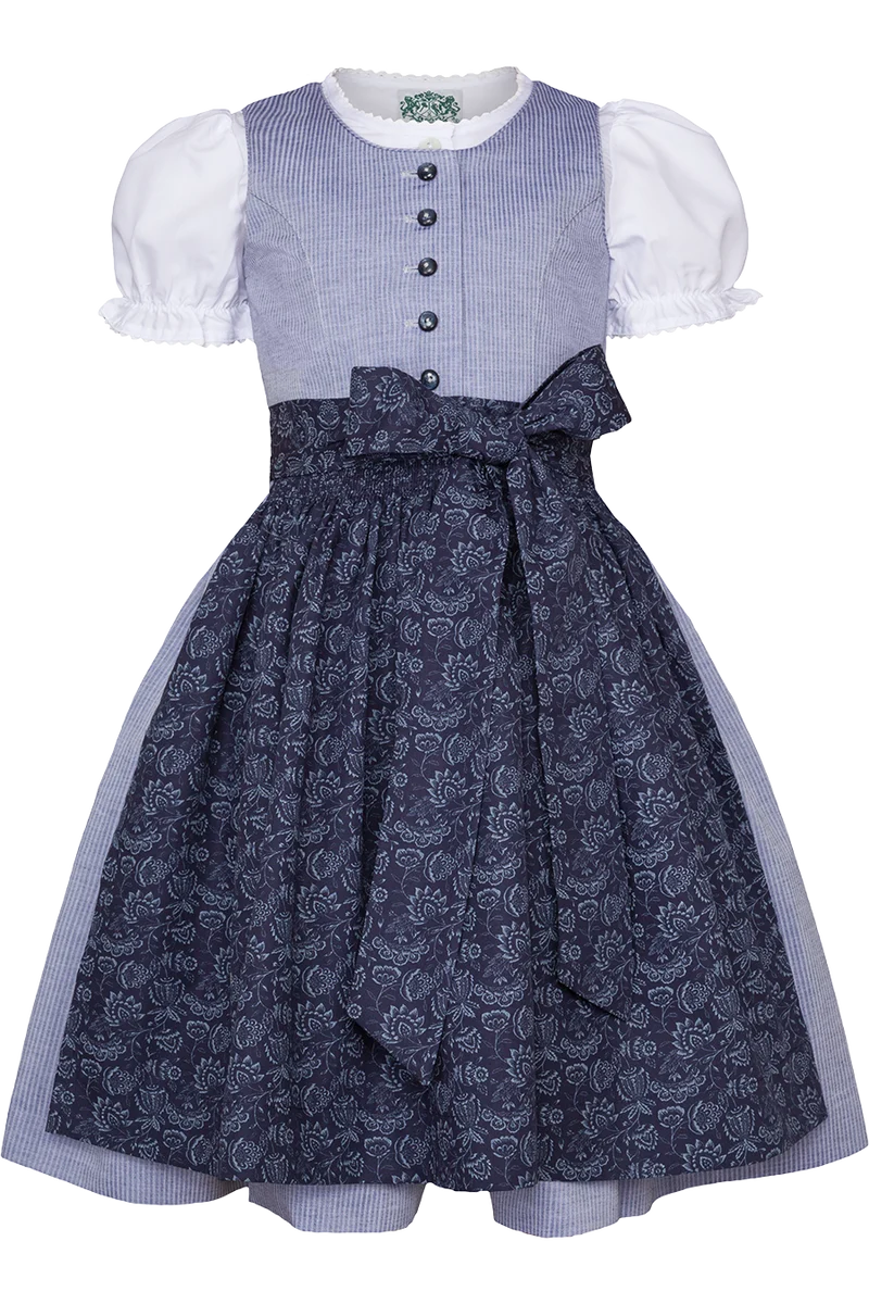 Kinderdirndl mit Streifen, floraler Schürze und Bluse