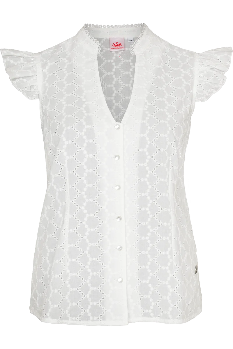 Damen Trachtenbluse mit Flügelarm und Lochmuster