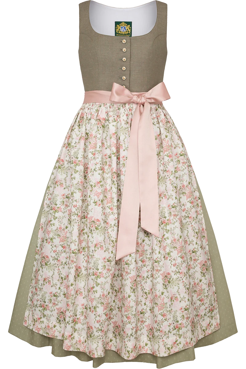 Leinendirndl lang mit floralem Muster