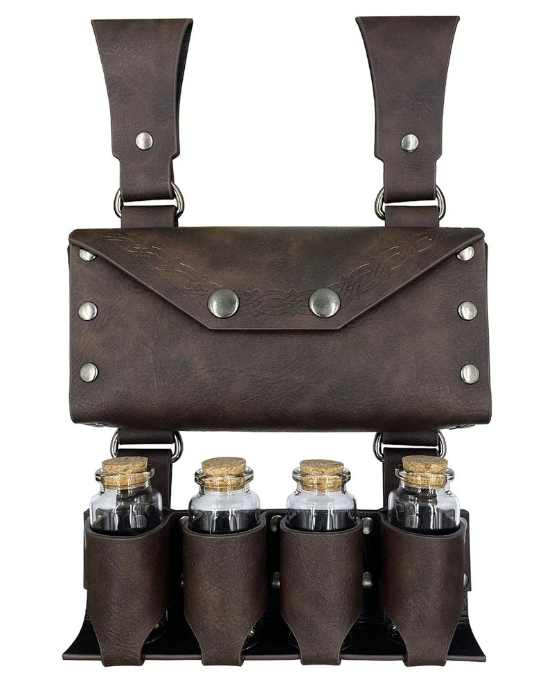 Braune Mittelalter Gürteltasche mit 4 Trankflaschen