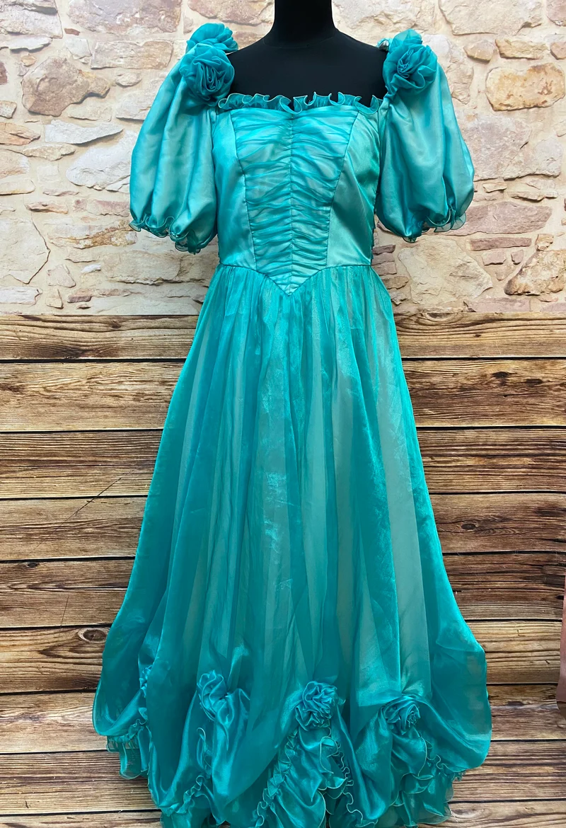 Türkis-Prinzessinnen-Ballkleid mit Rosetten – Gr. 38