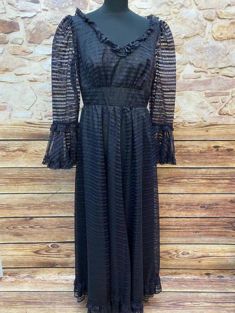 Vintage Spitzen-Maxikleid Schwarz – Gr. 40