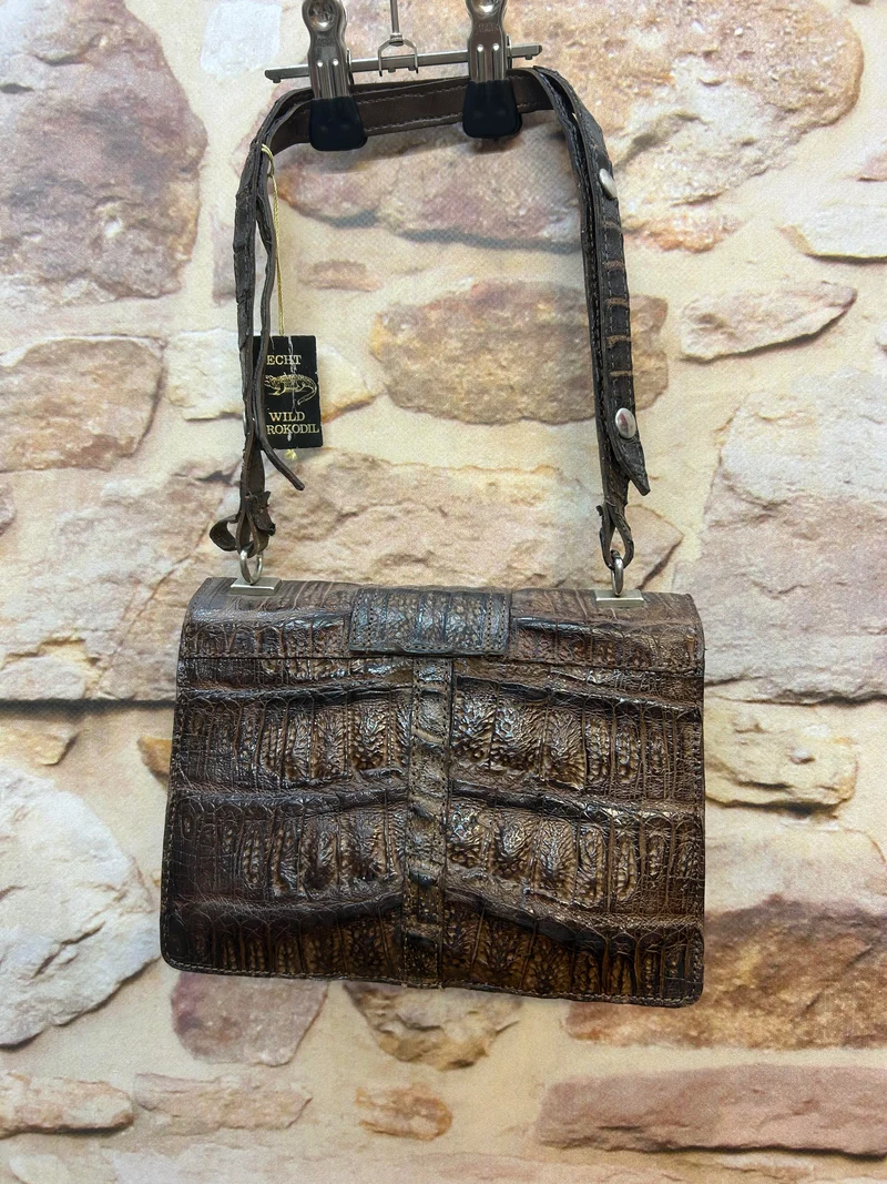 Vintage Handtasche Wildkrokodil Leder 60er Jahre Luxus Unikat
