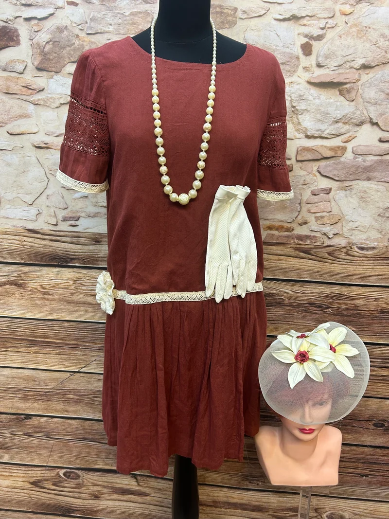 20er Jahre Flapper-Set Gr. M in Rostrot mit Fascinator